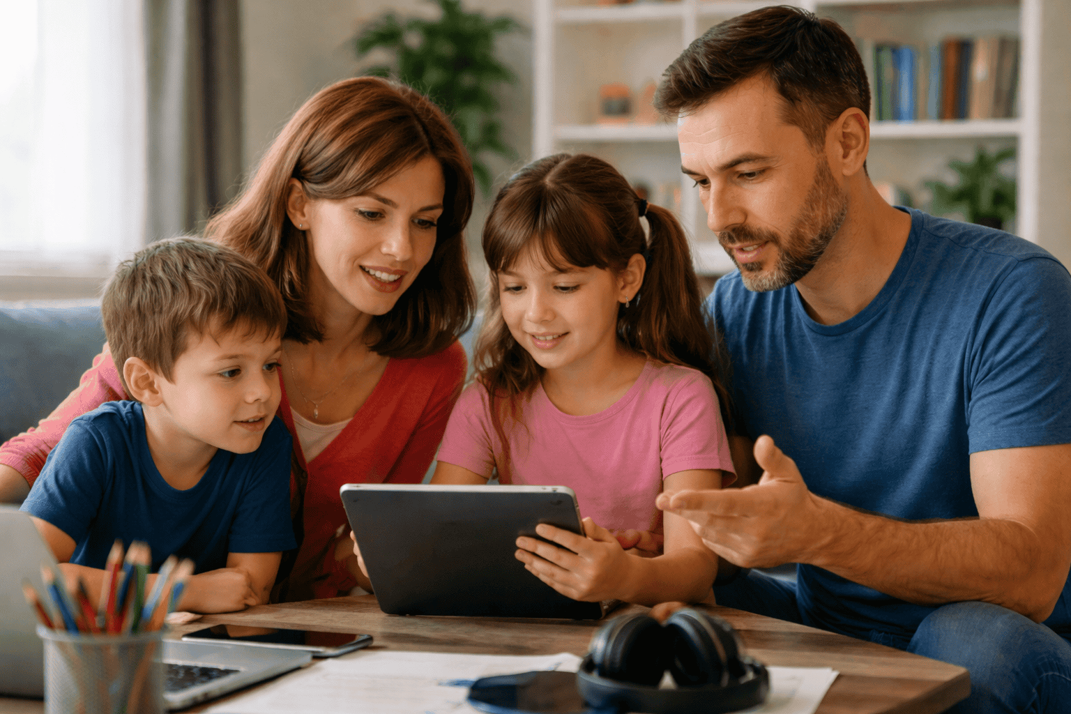 seguridad digital para niños: padres supervisando el uso del celular