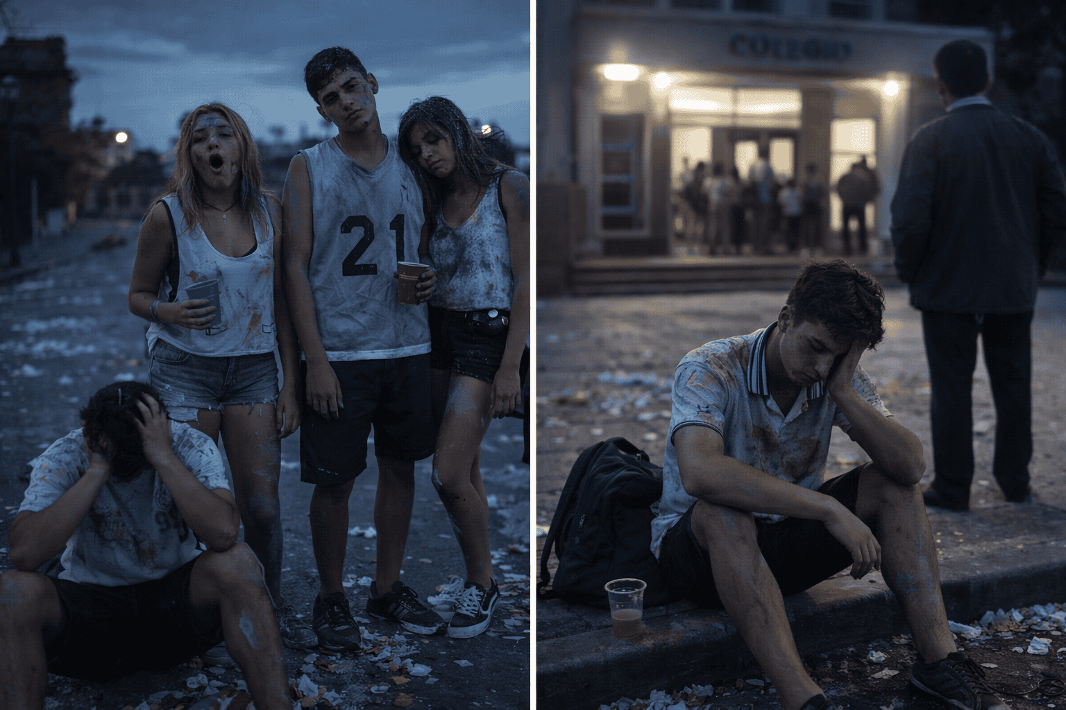 UPD Último Primer Día jóvenes frente al colegio al amanecer